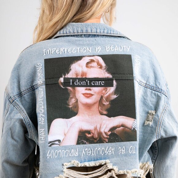 I DON'T CARE Crop Denim Jacket - Picture 10 of 10